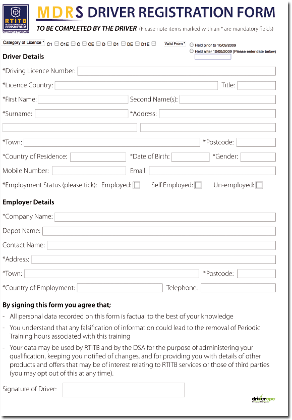 Screenshot of new enrolment form