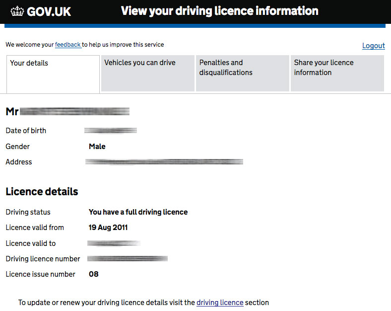 View your drivers licence