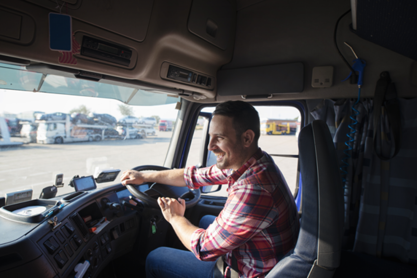 Smiling lorry driver